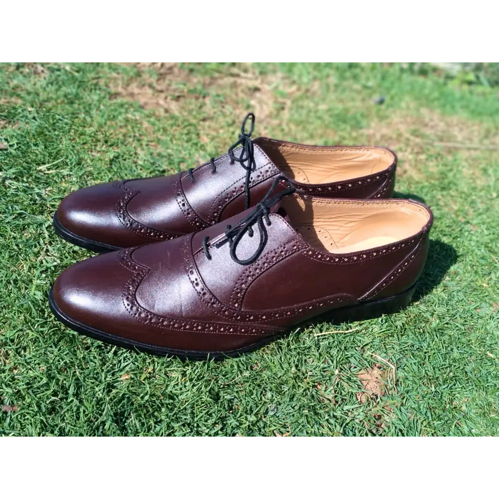 Oxford Shoes Genuine Leather Wingtoe Full brogue Brown - Rambler Shoes FZE