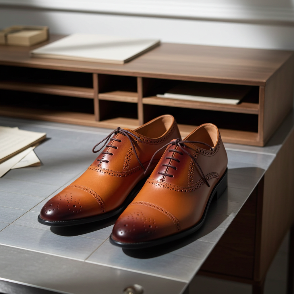 Oxford Shoes Genuine Leather Captoe brogue Brown