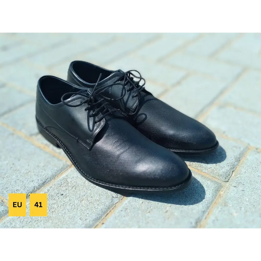 Derby Shoes Genuine Leather Plane Toe Black - Rambler Shoes FZE