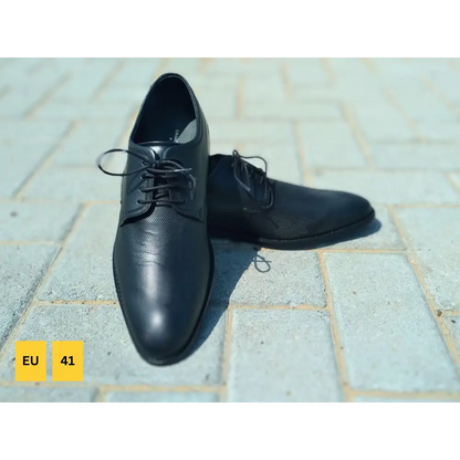 Derby Shoes Genuine Leather Plane Toe Black - Rambler Shoes FZE