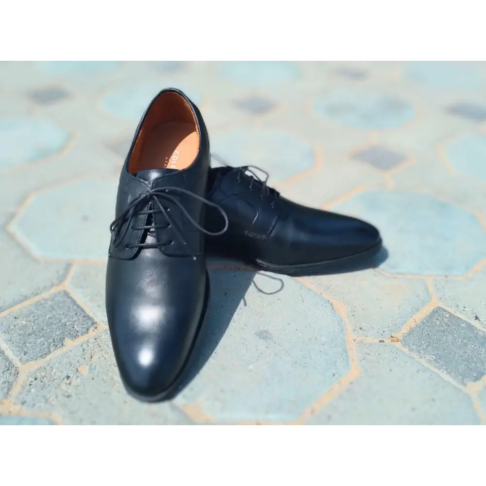 Derby Shoes Genuine Leather Plane Toe Black - Rambler Shoes FZE