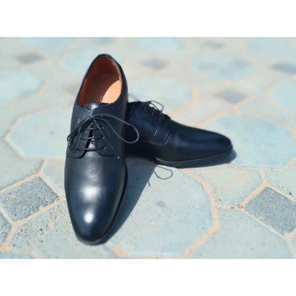 Derby Shoes Genuine Leather Plane Toe Black - Rambler Shoes FZE