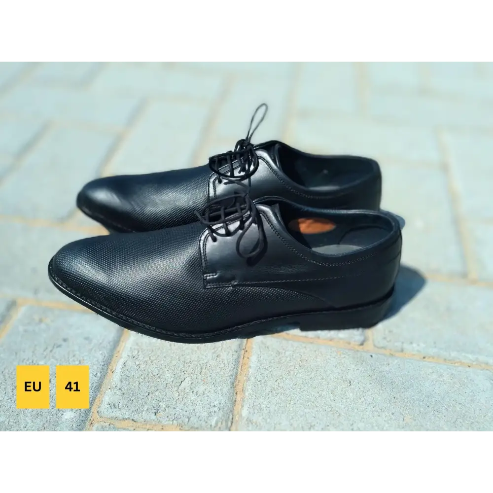 Derby Shoes Genuine Leather Plane Toe Black - Rambler Shoes FZE