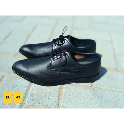 Derby Shoes Genuine Leather Plane Toe Black - Rambler Shoes FZE