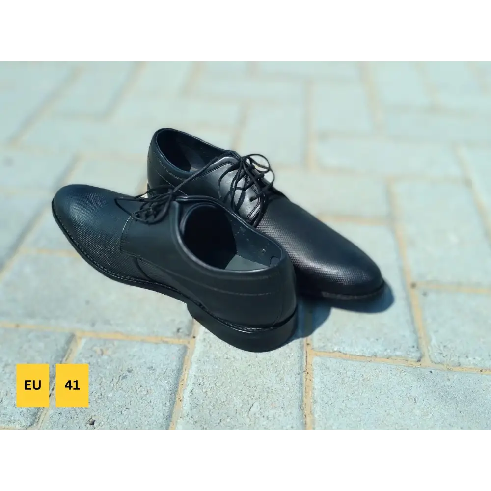 Derby Shoes Genuine Leather Plane Toe Black - Rambler Shoes FZE