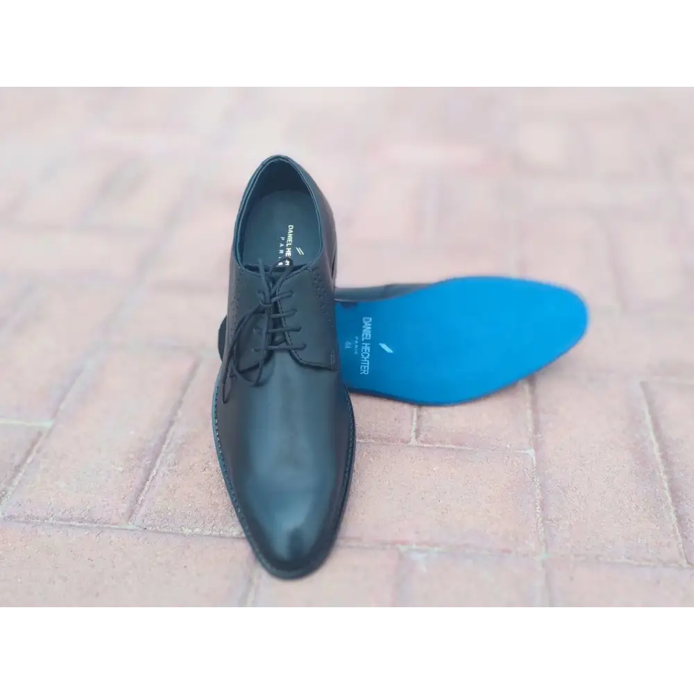 Derby Shoes Genuine Leather Plane Toe Black - Rambler Shoes FZE