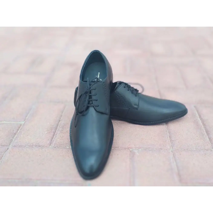 Derby Shoes Genuine Leather Plane Toe Black - Rambler Shoes FZE