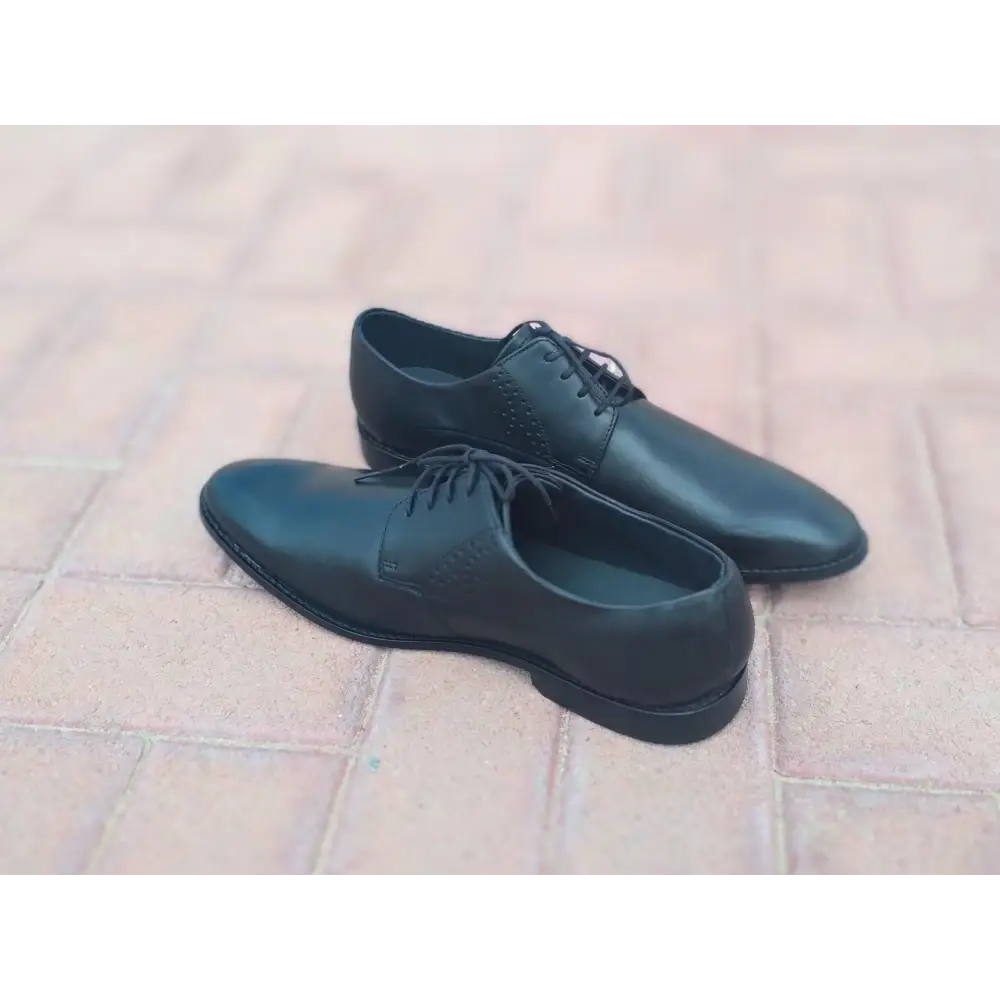 Derby Shoes Genuine Leather Plane Toe Black - Rambler Shoes FZE