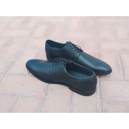 Derby Shoes Genuine Leather Plane Toe Black - Rambler Shoes FZE
