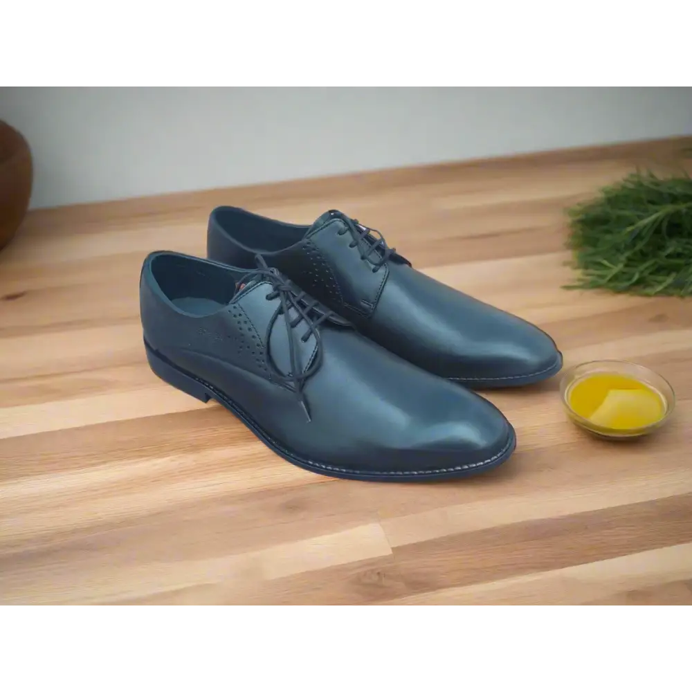 Derby Shoes Genuine Leather Plane Toe Black - 44 - Leather Shoes for men