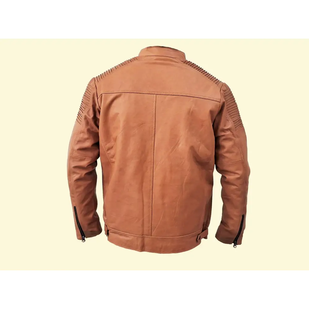 Men Jacket: Leather Jacket Beige Genuine Leather - XL