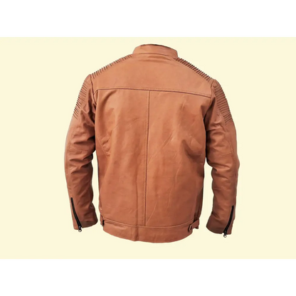 Men Jacket: Leather Jacket Beige Genuine Leather - XL
