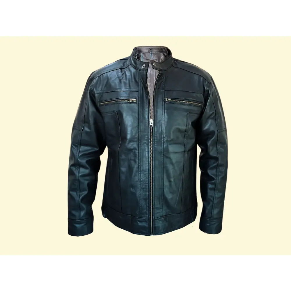 Men Jacket: Leather Jacket Black Genuine Leather