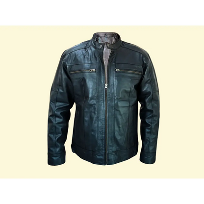 Men Jacket: Leather Jacket Black Genuine Leather