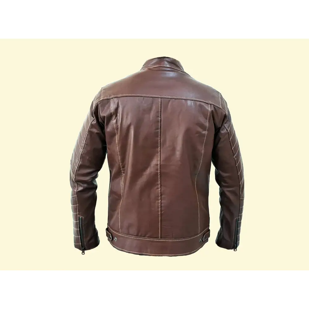 Men Jacket: Leather Jacket Dark Brown Genuine Leather - Medium