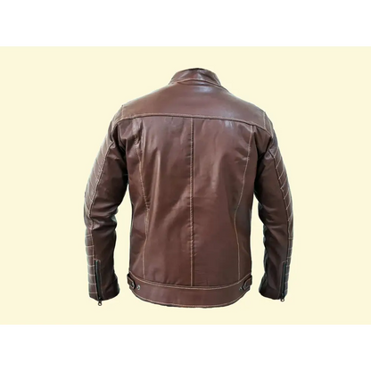 Men Jacket: Leather Jacket Dark Brown Genuine Leather - Medium
