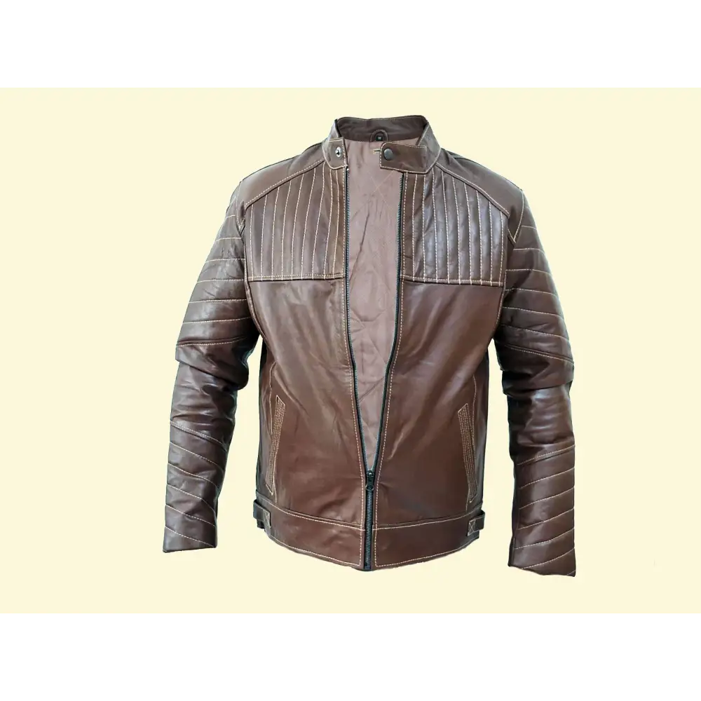 Men Jacket: Leather Jacket Dark Brown Genuine Leather - Medium