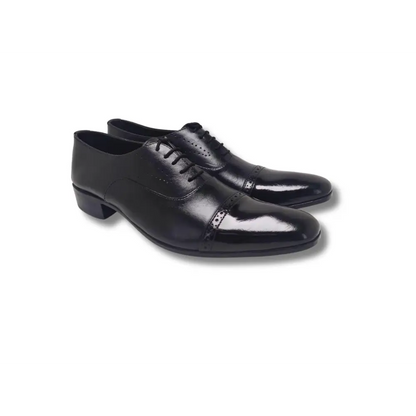 Oxford Black Genuine Leather Shoes Cap Toe - Rambler Shoes FZE
