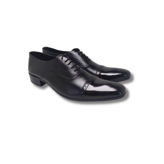 Oxford Black Genuine Leather Shoes Cap Toe - Rambler Shoes FZE