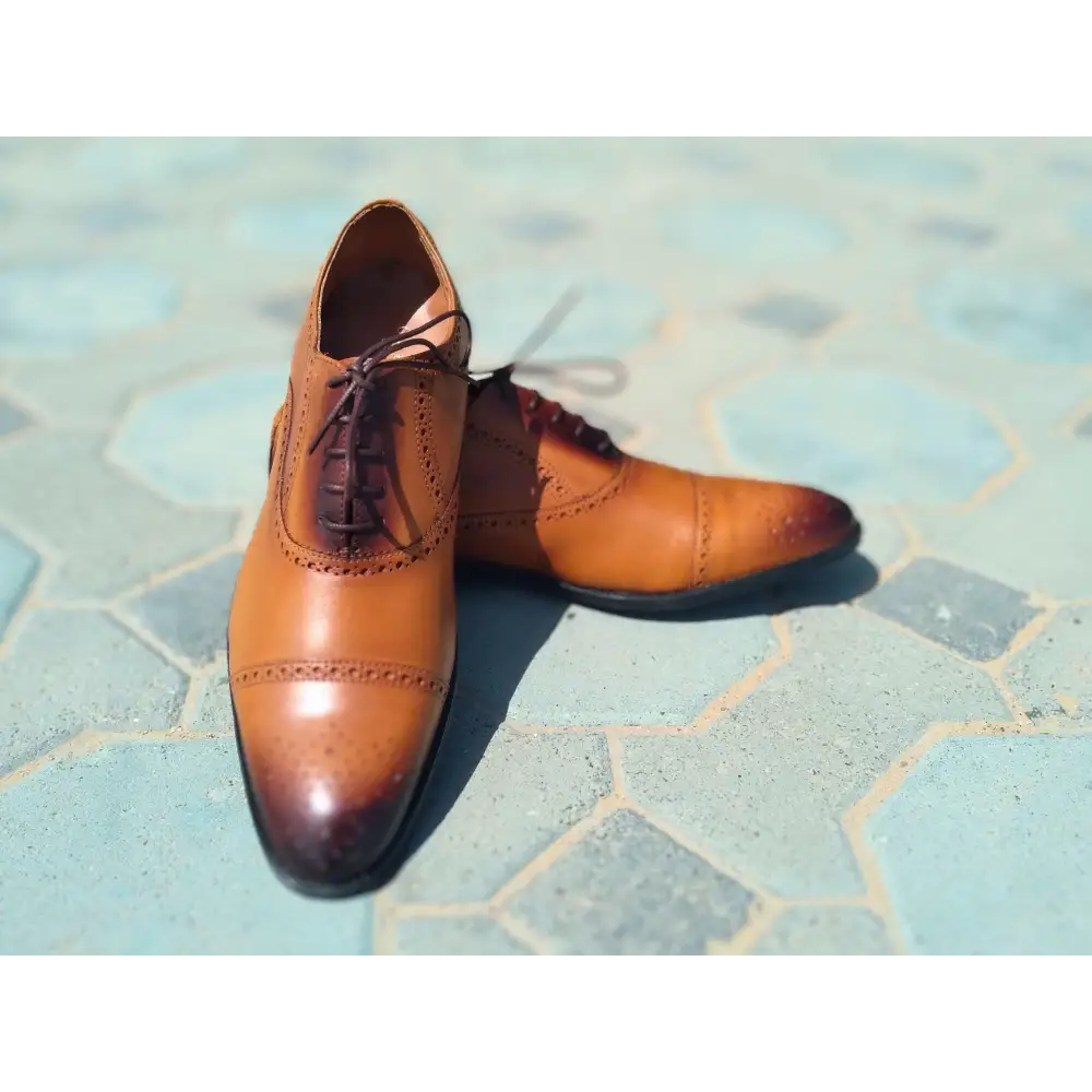 Oxford Shoes Genuine Leather Captoe brogue Brown - Rambler Shoes FZE