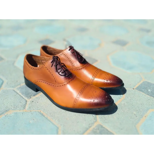 Oxford Shoes Genuine Leather Captoe brogue Brown - Rambler Shoes FZE
