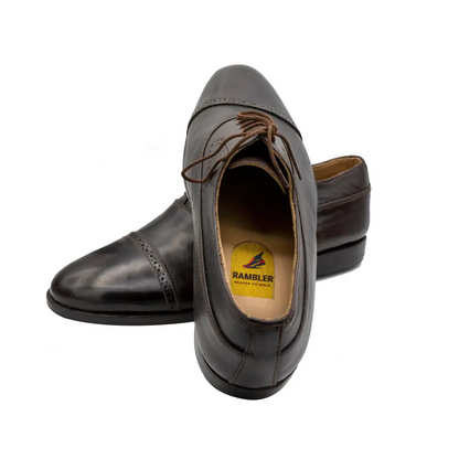 Oxford Shoes Genuine Leather Captoe semi brogue Black - Rambler Shoes FZE