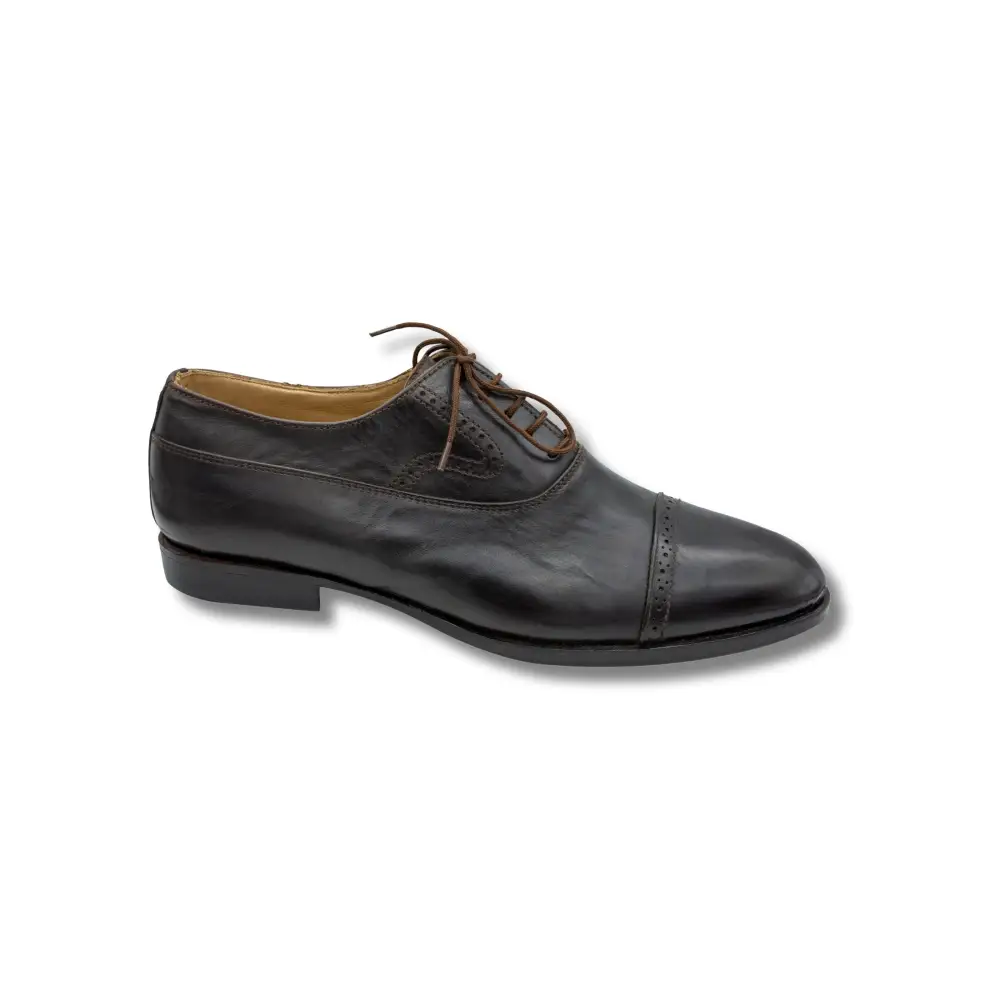 Oxford Shoes Genuine Leather Captoe semi brogue Black - Rambler Shoes FZE