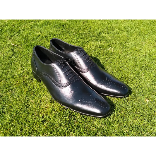 Oxford Shoes Genuine Leather Plaintoe Full brogue Black - Rambler Shoes FZE