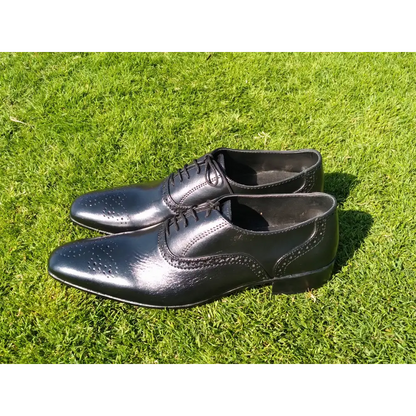 Oxford Shoes Genuine Leather Plaintoe Full brogue Black - Rambler Shoes FZE