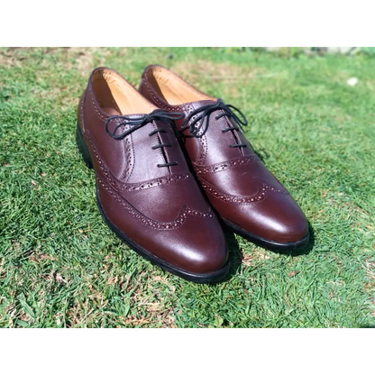 Oxford Shoes Genuine Leather Wingtoe Full brogue Brown - Rambler Shoes FZE