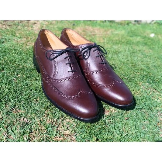 Oxford Shoes Genuine Leather Wingtoe Full brogue Brown - Rambler Shoes FZE