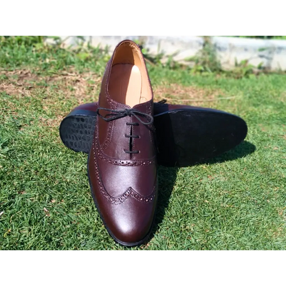 Oxford Shoes Genuine Leather Wingtoe Full brogue Brown - Rambler Shoes FZE