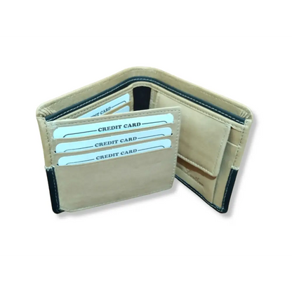 Wallet : Beige-Black Leather Wallet - Rambler Shoes FZE